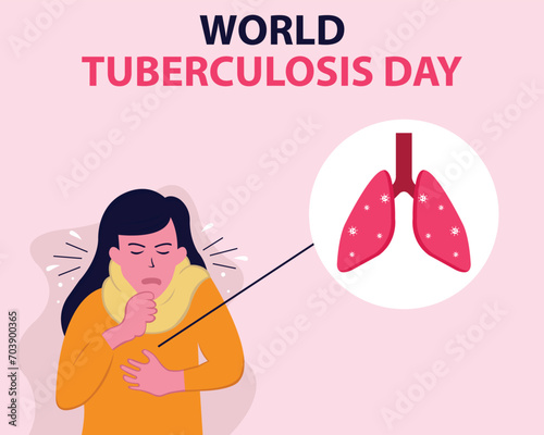 illustration vector graphic of a woman is coughing, showing the internal organs of the lungs are infected with bacteria, perfect for international day, world tuberculosis day, celebrate, greeting card