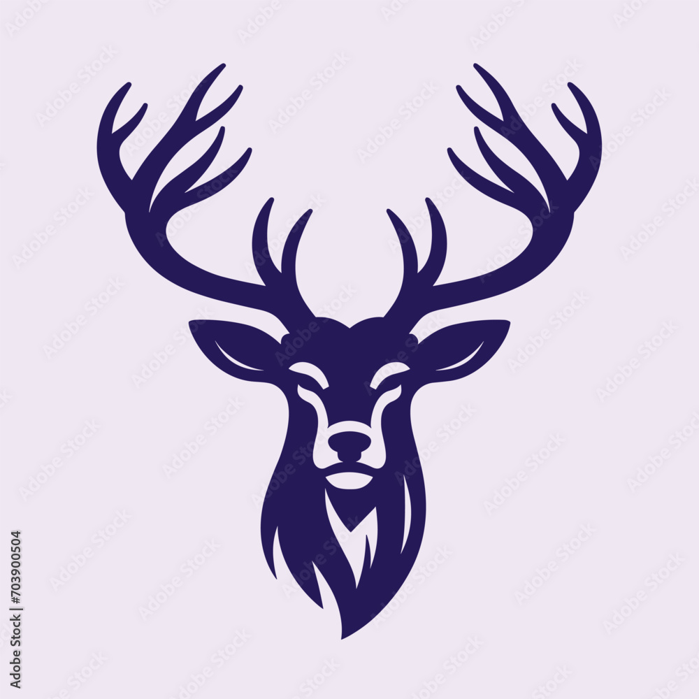 Naklejka premium Deer head vector isolated, Hunting logo, Reindeer head isolated illustration, Wild animal, buck head silhouette