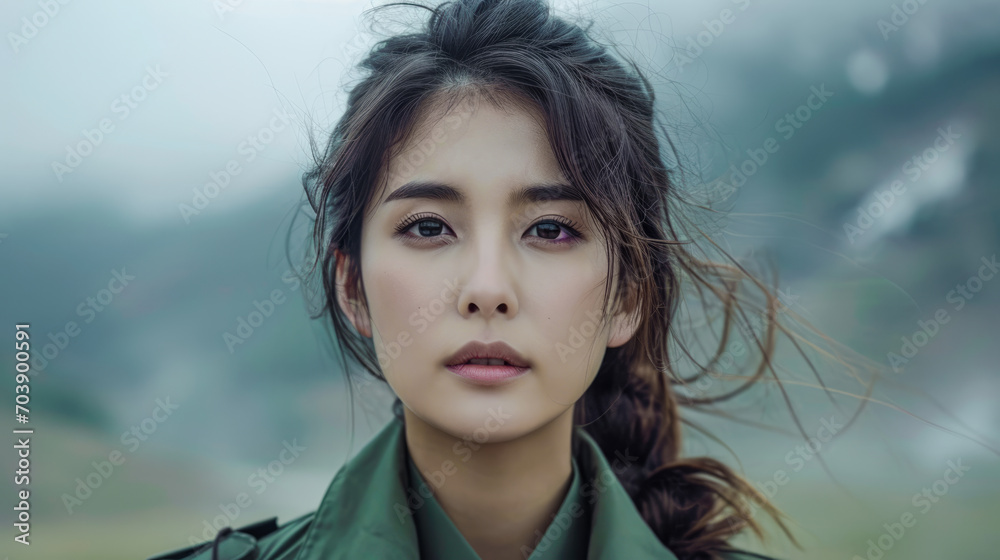 Portrait of a Young Self-Confident Korean Woman Dressed in a Fantasy Uniform Wallpaper Background Brainstorming Family Digital Art Magazine Poster Portrait of a Young Self-Confident Korean Woman Dressed in a Fantasy Uniform Wallpaper Background Brainstorming Family Digital Art Magazine Poster