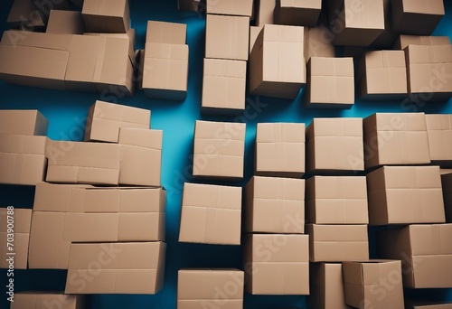 Open empty cardboard boxes on blue background