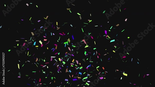 3D animation of exploding multicolor confetti on Black Background and Alpha channel