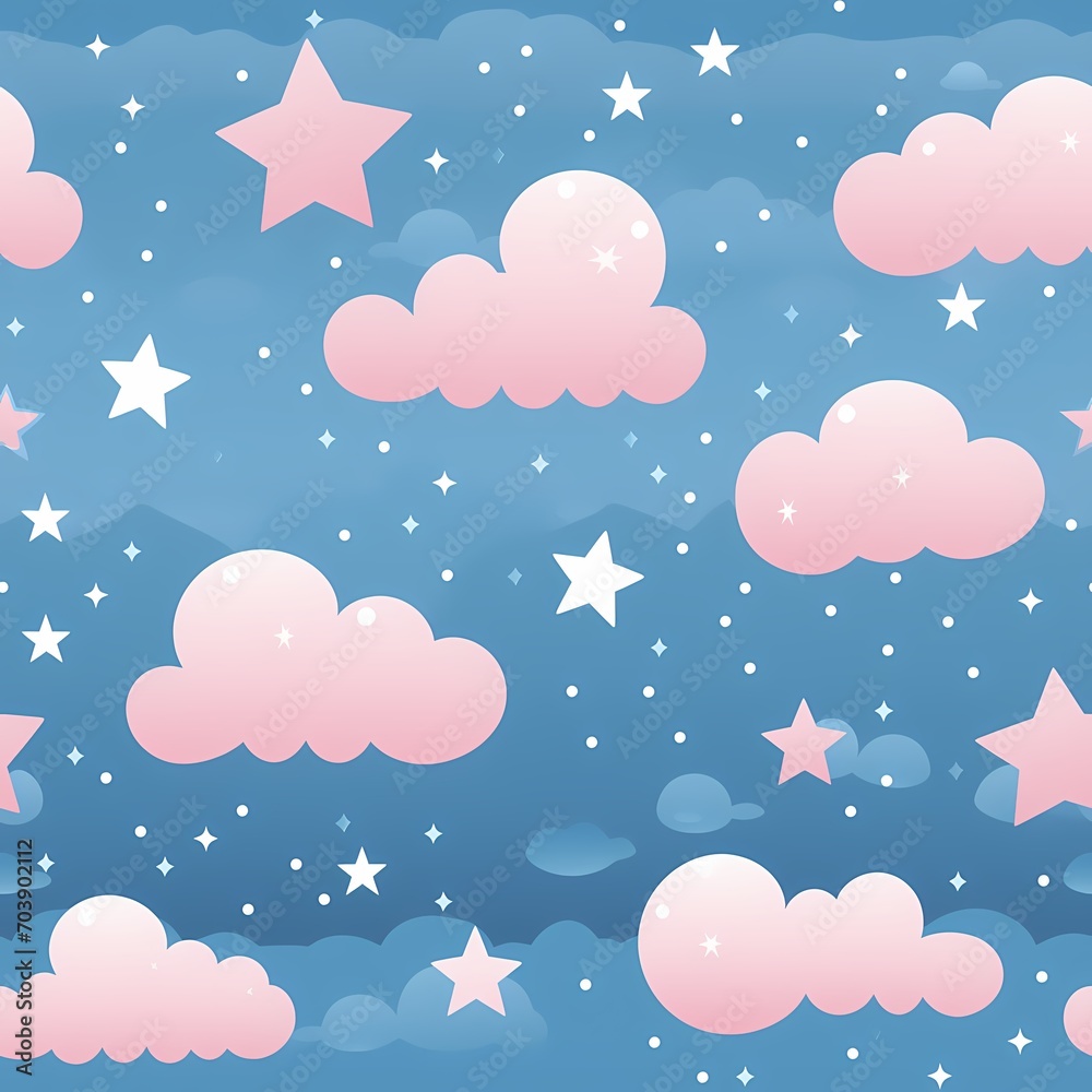 cloud with star nursery art illustration seamless pattern