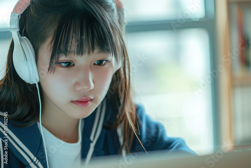 PCで勉強する女子高生01 photo