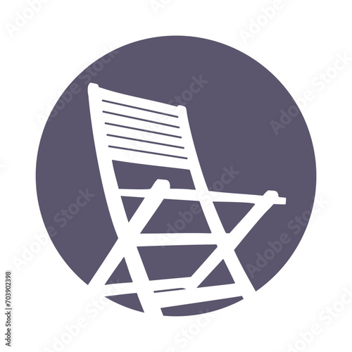 Icon of beach chaise longue for summer rest. Wooden deck chair. Vacation accessory. Summertime relax. Relaxation equipment. Isolated on white background.