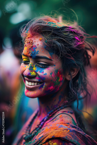 Vibrant and expressive portrait of girl during Holi celebrations