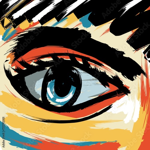 Minimalist abstract brush stroke eyes painting seamless pattern illustration. Modern trendy paint line background