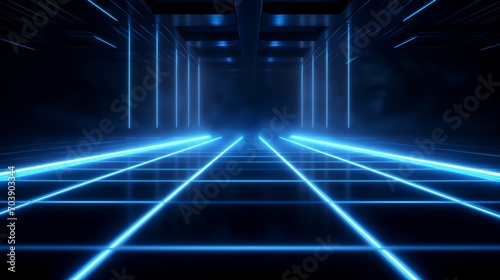 3D Rendering Abstract Dark Empty Scene - Blue - AI Generated