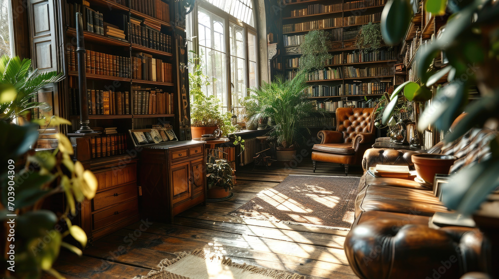 Bibliophile's Nook: Library with Leather Chair