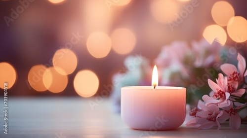 Candlelight Romance with Blooming Flowers and Warm Bokeh
