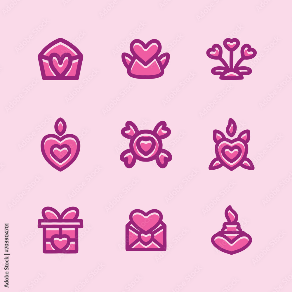 Valentine Day Icon Set Symbol Design illustration vector Emblem