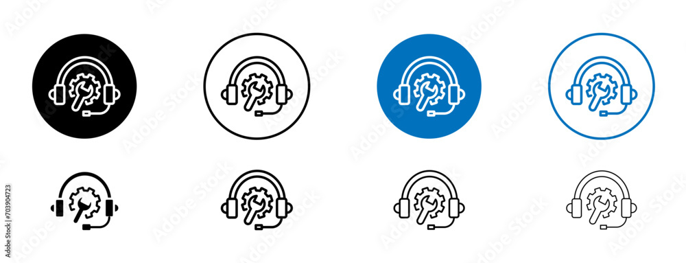 After sales support line icon set. Product care service symbol in black and blue color.
