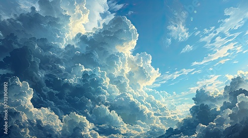Panorama Blue Sky White Clouds Over  Background Banner HD