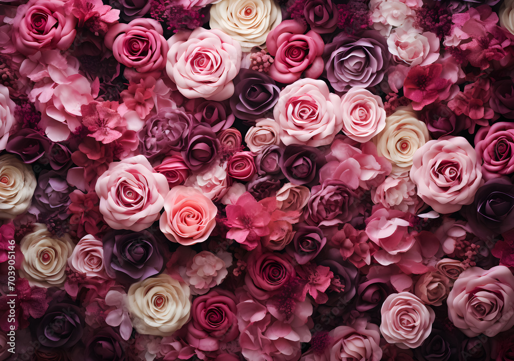 Beautiful pink rose and red artificial roses as a background. Valentine's day background Beautiful pink rose and red artificial roses as a background. Valentine's day background