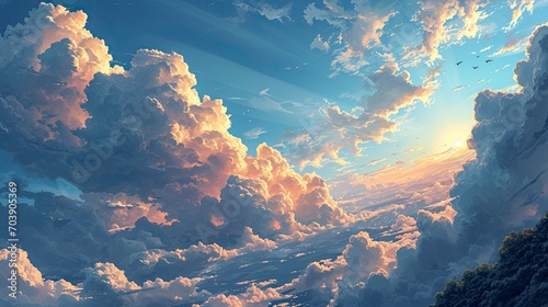 Panoramic Fluffy Cloud Blue Sky, Background Banner HD