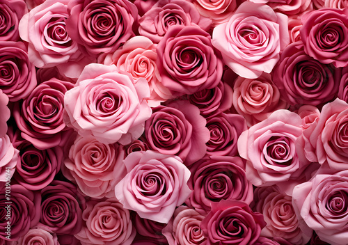 Beautiful pink rose and red artificial roses as a background. Valentine's day background © Iwankrwn