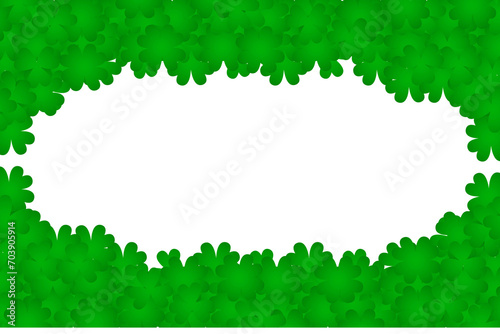 Green frame of shamrock clover isolated on white.  St Patricks Day shamrock leaves symbols. Clover shamrock leaf seamless flower on transparent background © Amona HD