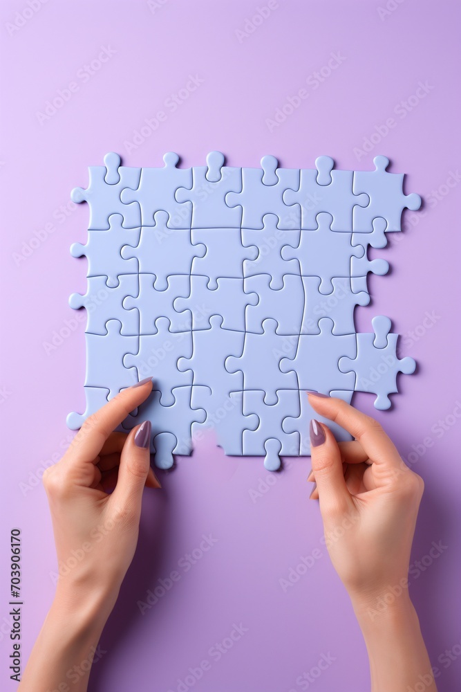 A hand holding a puzzle piece to complete a puzzle, A hand holding a puzzle piece to complete a puzzle,