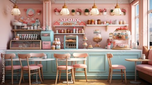 Pink and blue pastel bakery interior photo