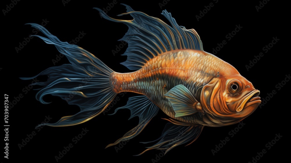 A fish that usually swims in the depths against a dark background, Generative AI A fish that usually swims in the depths against a dark background, Generative AI