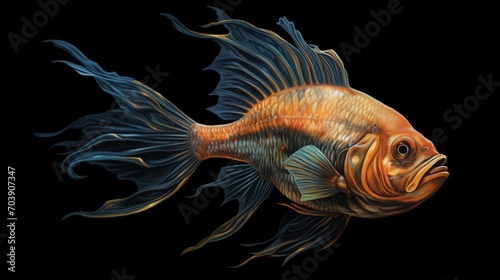 A fish that usually swims in the depths against a dark background, Generative AI © wikkie