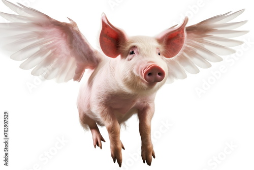 pig flying with wing isolated on white background