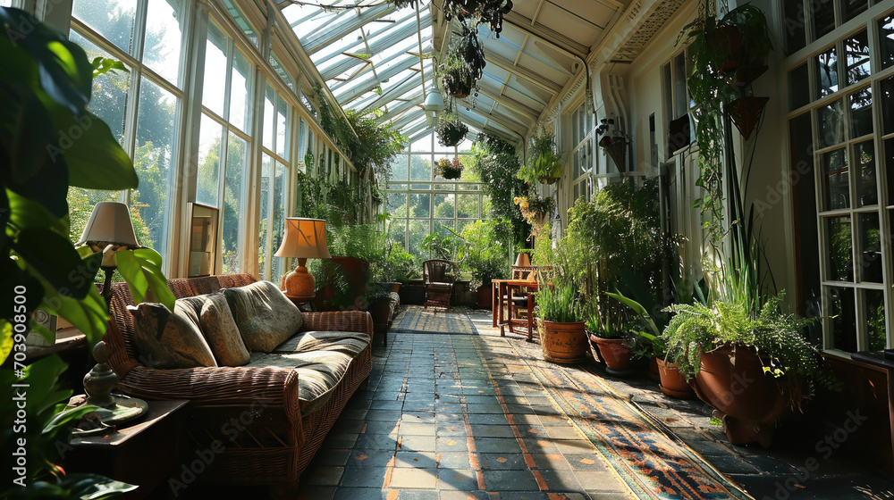 Wicker Dreams: Conservatory with Glass Ceiling