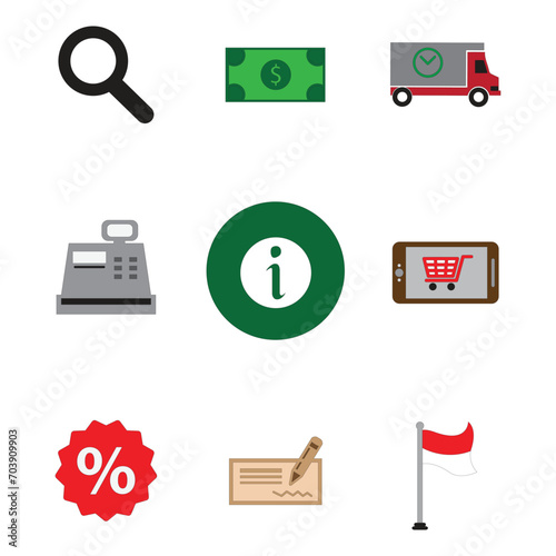 vector set of shopping icons. Collection of shop basket illustration signs. Shop package symbol. Shopping logo