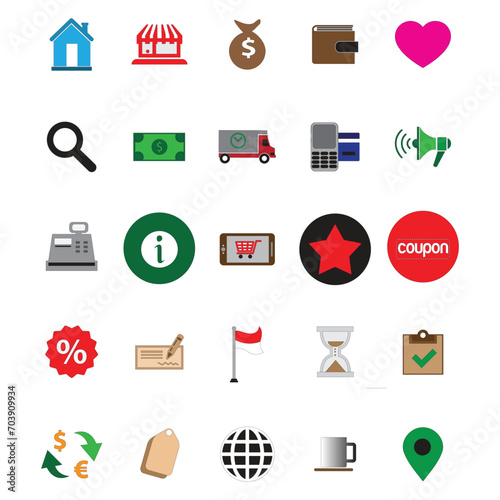 vector set of shopping icons. Collection of shop basket illustration signs. Shop package symbol. Shopping logo