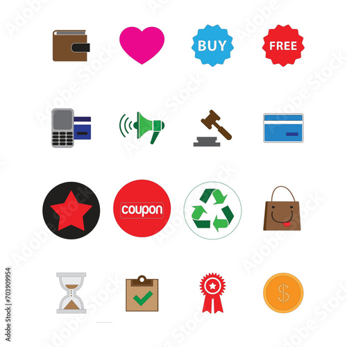 vector set of shopping icons. Collection of shop basket illustration signs. Shop package symbol. Shopping logo