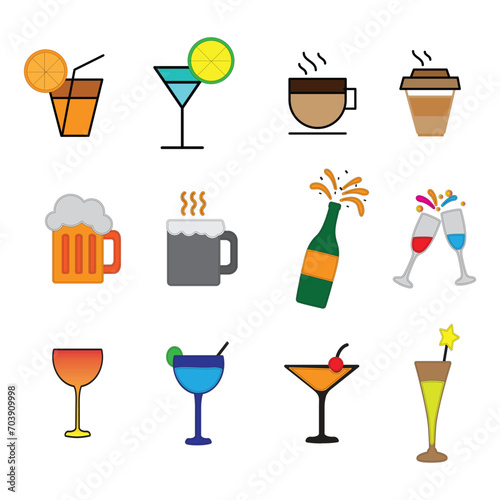 collection of drink glass icons. isolated white background. vector illustration