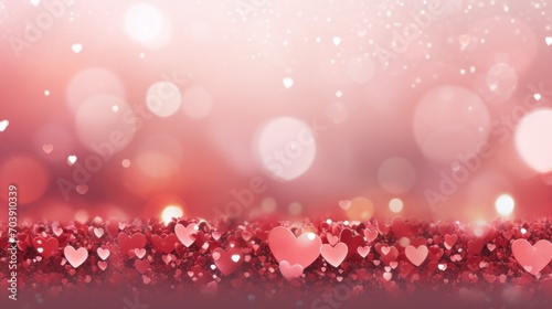 Romantic Valentine's Day background with pink hearts and bokeh roses photo