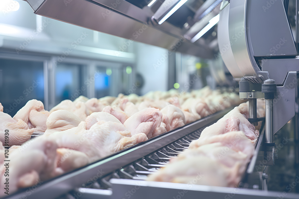 fresh chicken meat, plant, food industry, poultry processing, quality assurance, packaging line, production, automated system, conveyor system, food production, hygienic process