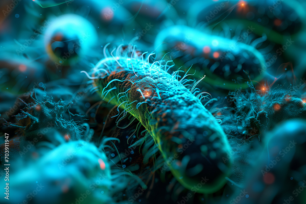 Digitally rendered 3D image of gut bacteria - obrazy, fototapety, plakaty 
