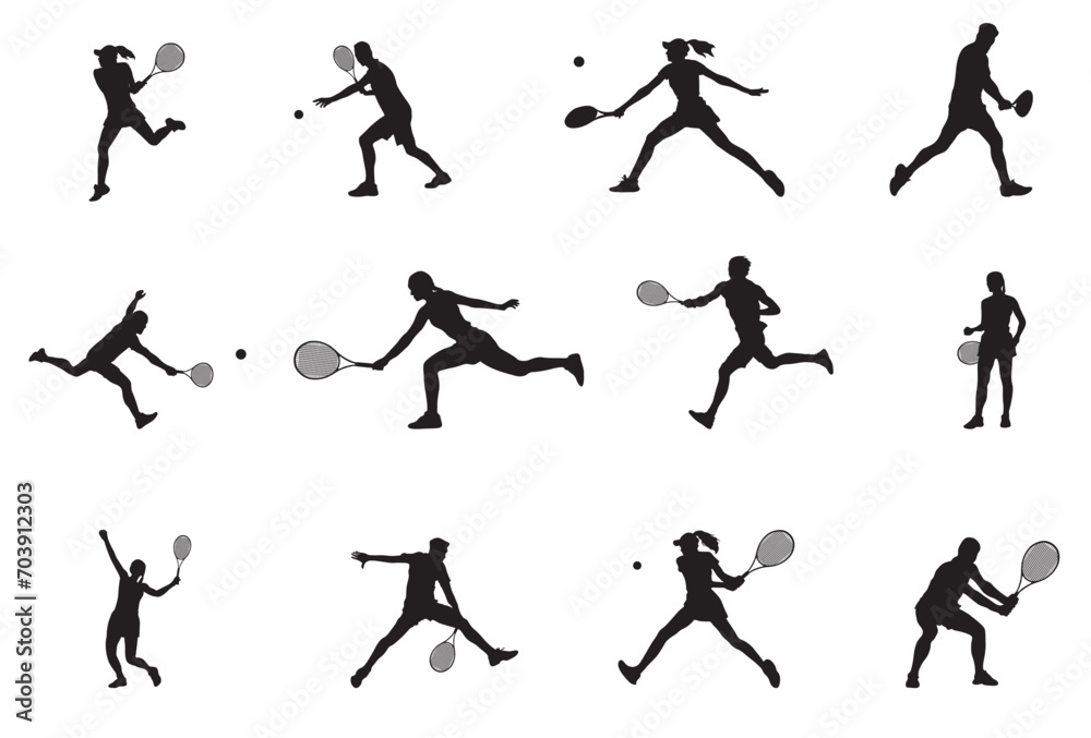 silhouettes of tennis players