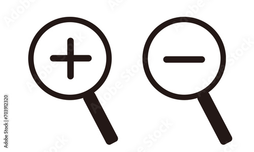 虫眼鏡　拡大鏡　ルーペ　検索　調べる　シルエット　プラス　マイナス　セット