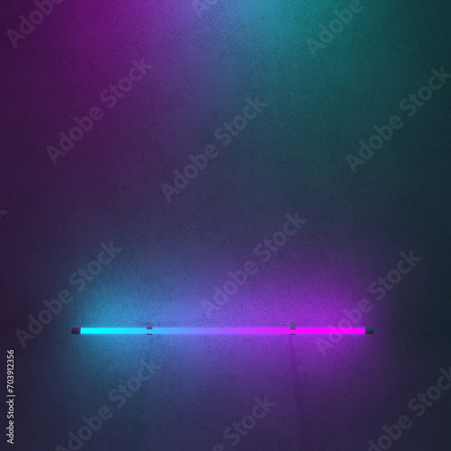 Multi colored neon light lines on dark background. 3d illustration.