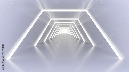 A background of an endless illuminated tunnel in a modern and abstract style. 3d render