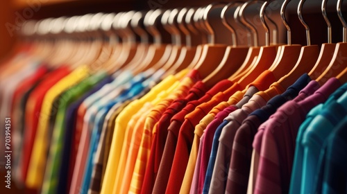 Fashion clothes on clothing rack - bright colorful closet.