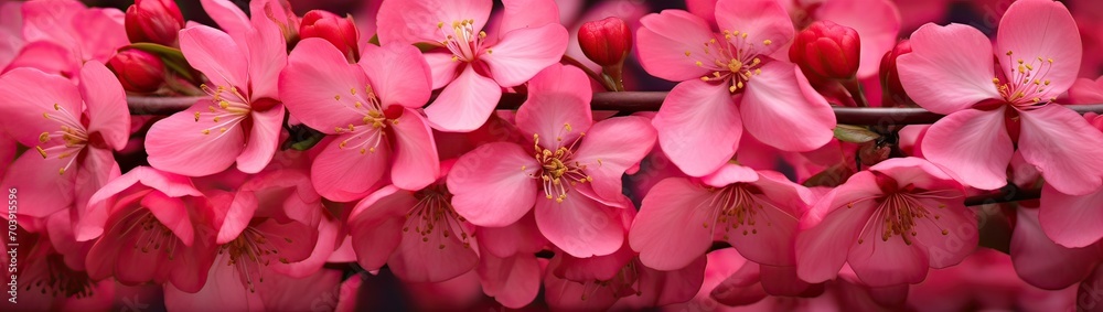 Close up of flowering crabapple flowers, Malus species Lexington, Massachusetts. Close up of flowering crabapple flowers, Malus species Lexington, Massachusetts.