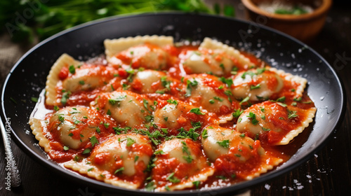 italian ravioli with fresh tomato sauce and herbs 
