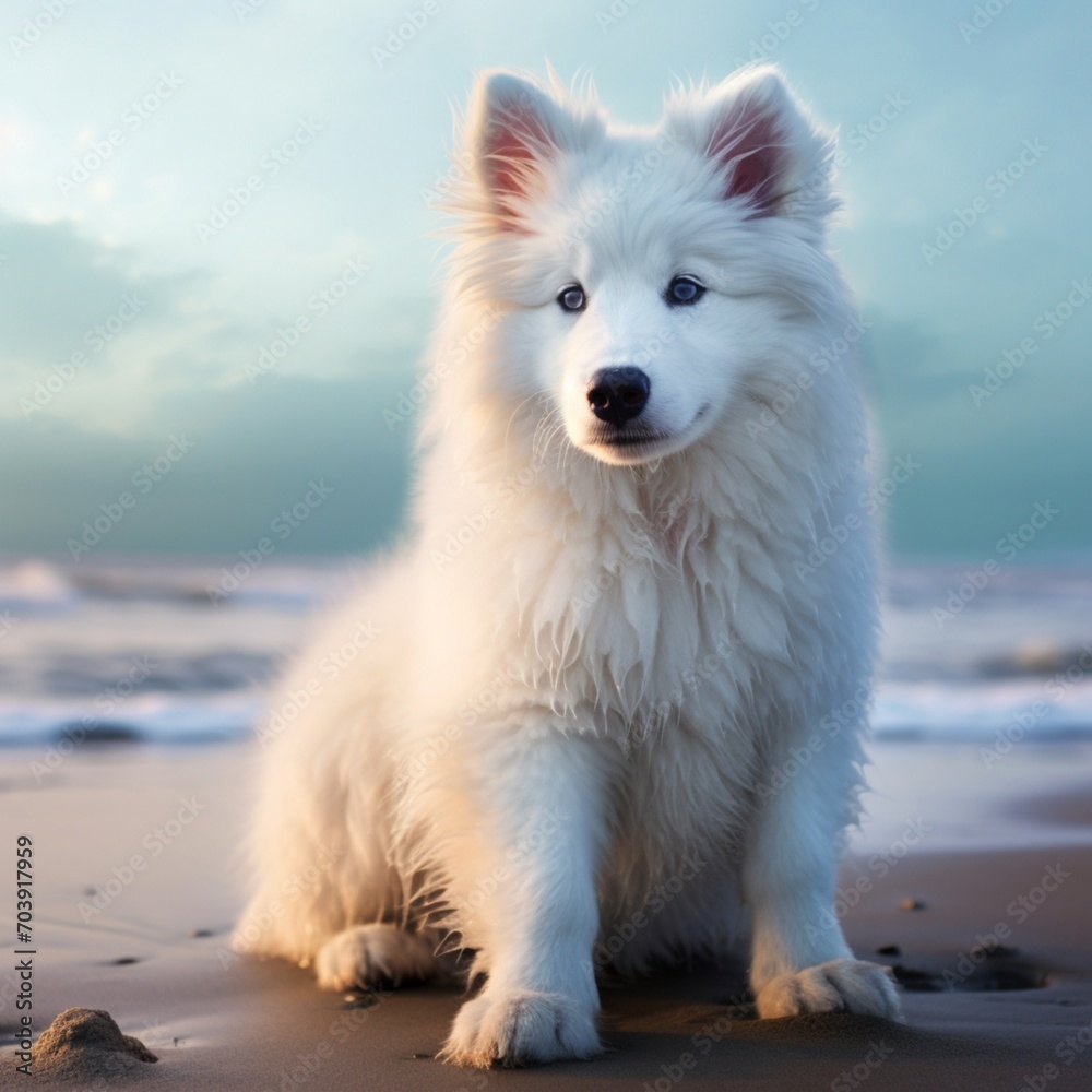 Beautiful white dog sitting images Generative AI Beautiful white dog sitting images Generative AI
