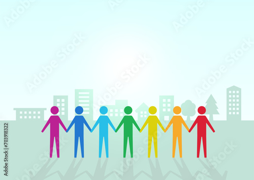 街並みと手を繋ぐ人々