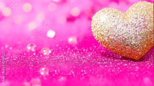 Pink defocused sand and a golden heart with blurred bokeh
