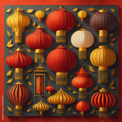 chinese lanterns in chinese temple, chinese lanterns in chinese style, chinese lanterns on the wall or chinese decorations, lunar decorations lantern lights or chinese new year decoration 