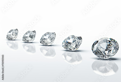 Row of Diamonds on White Surface, Sparkling Gemstones in Perfect Alignment