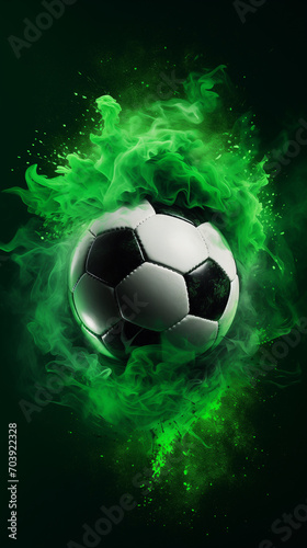 a soccer ball coming from green smoke