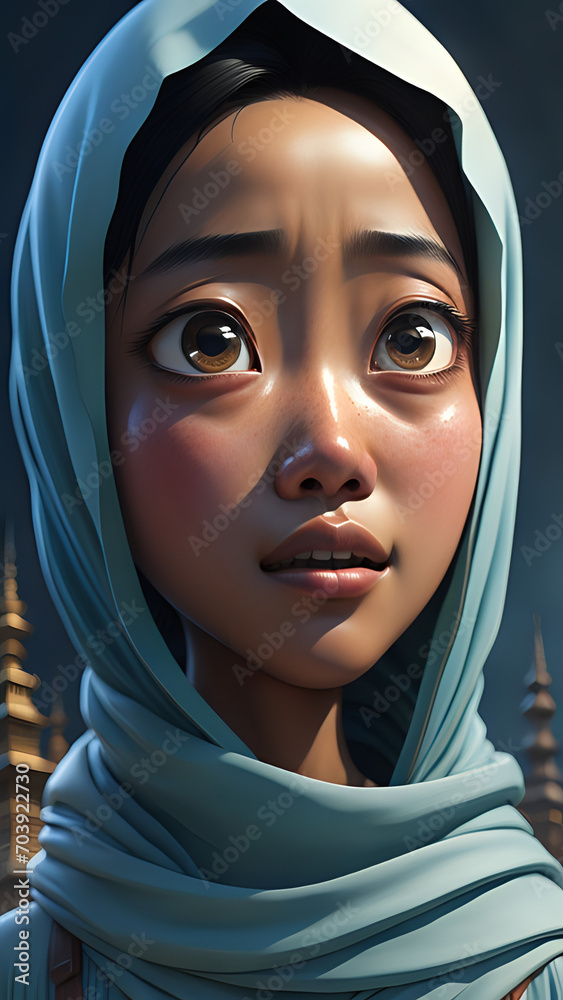 portrait of a woman in a veil, portrait of a person, hijab of a person, Carakter a Muslim woman wearing hijab stares with hope, 3D Carakter a Muslim, islamic woment, beautiful women wearing hijab portrait of a woman in a veil, portrait of a person, hijab of a person, Carakter a Muslim woman wearing hijab stares with hope, 3D Carakter a Muslim, islamic woment, beautiful women wearing hijab