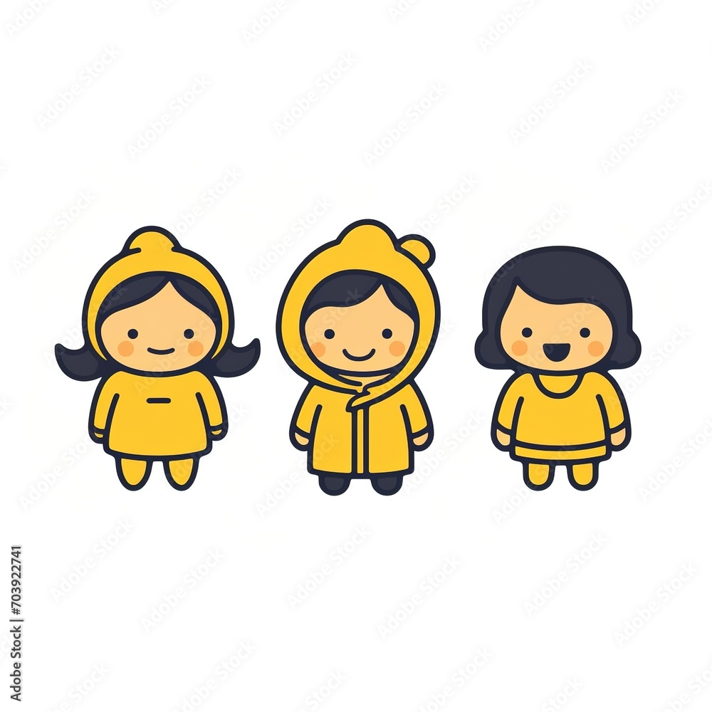 Three happy children wearing yellow raincoats Three happy children wearing yellow raincoats