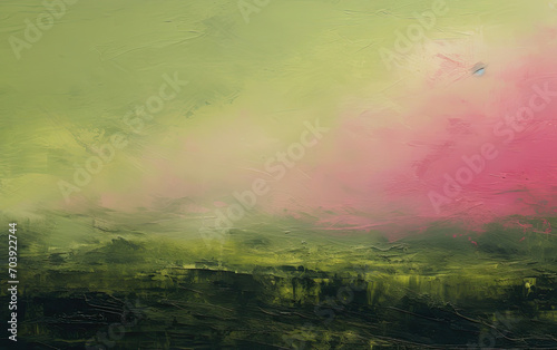 Vibrant Green and Pink Landscape Painting in Nature © Piotr