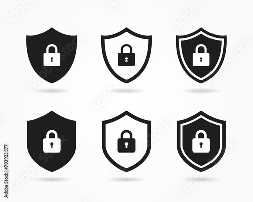 Set of Protection icon vector. Security shields with padlocks. Padlock icon vector.